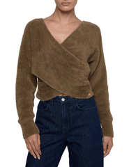 L’AGENCE Antonella Cross Front Sweater in Driftwood, front view.