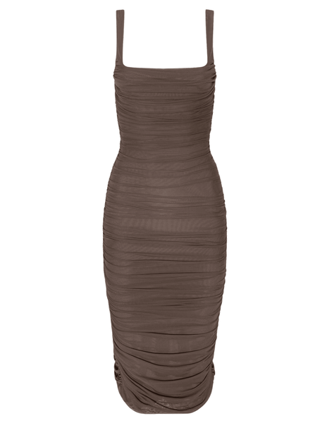 shirred bodycon midi dress Anya Dark Cardamom Black formal gown features formal evening dresses Model measurements Color:LIGHT IVORY/BEIGE NUDE