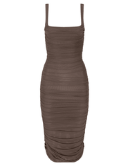 L'AGENCE Anya Shirred Midi Dress Dark Cardamom