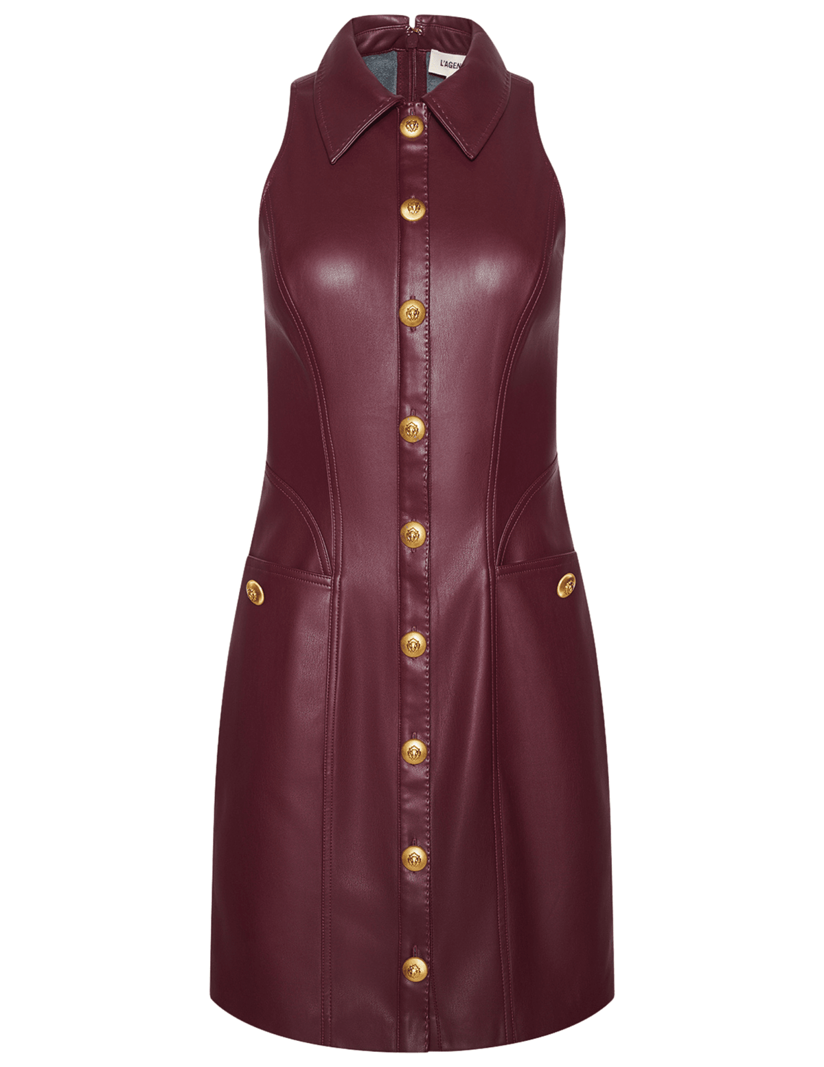 L’AGENCE Appolline Vegan Leather Shirt Dress in Deep Port