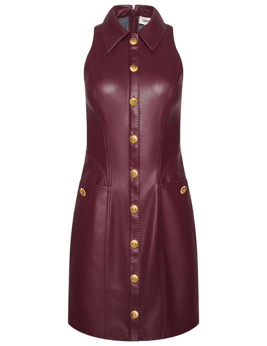 L’AGENCE Appolline Vegan Leather Shirt Dress in Deep Port