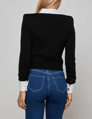 L’AGENCE April Poplin Collar Sweater in Black Gold with poplin collar and French cuffs back view
