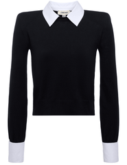 L’AGENCE April Poplin Collar Sweater in Black Gold with poplin collar and French cuffs