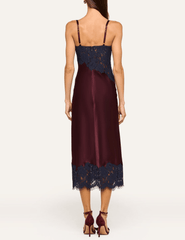 Back view of L'AGENCE Araminta Lace Silk Midi Dress in Deep Sangria.