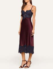Side view of L'AGENCE Araminta Lace Silk Midi Dress.