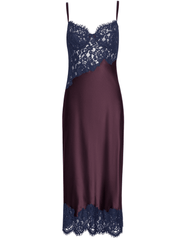 L'AGENCE Araminta Lace Silk Midi Dress in Deep Sangria and Midnight