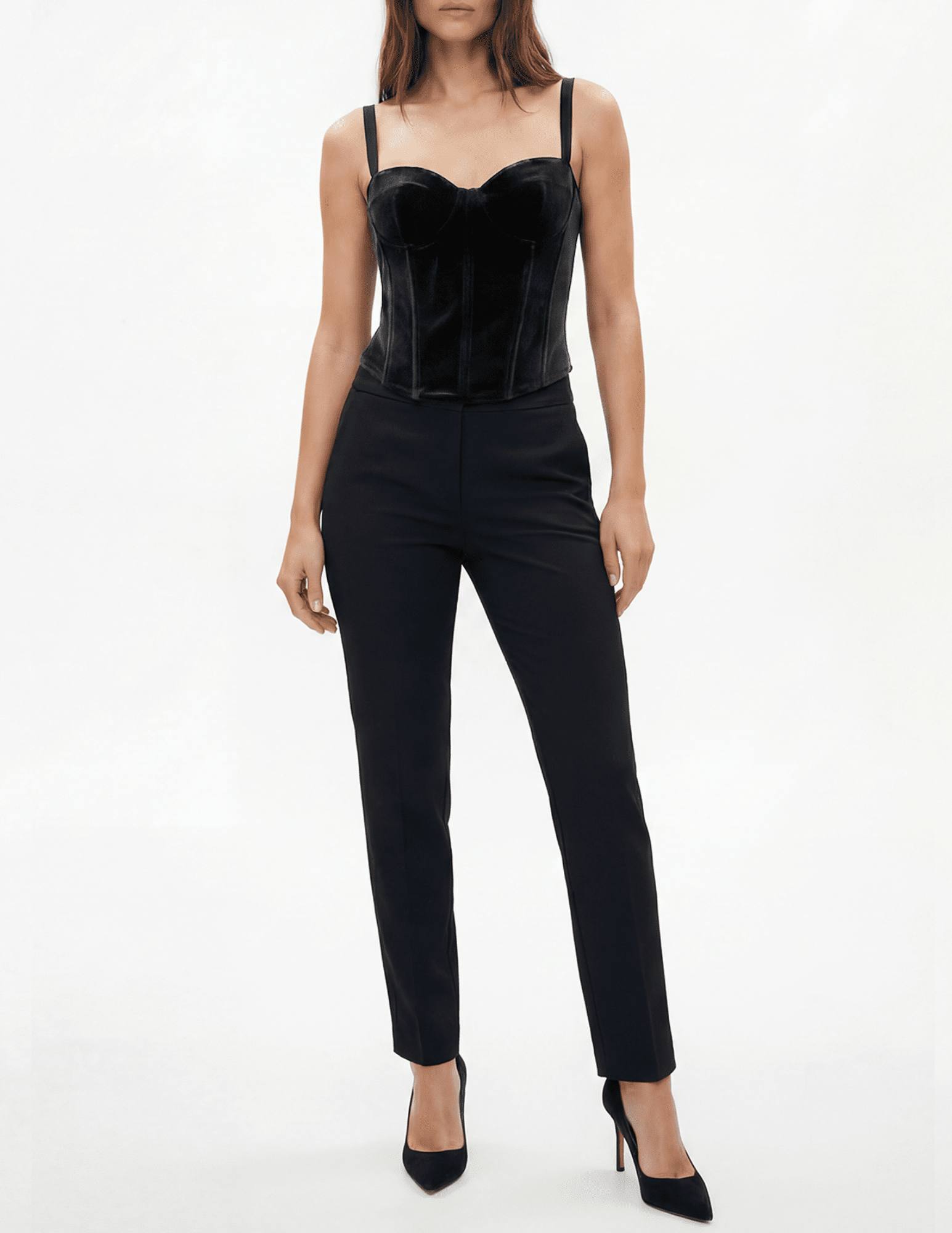 L’AGENCE Ariana Velvet Lace-Up Corset in Black full body image