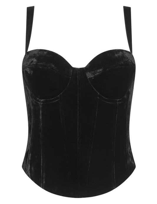 L’AGENCE Ariana Velvet Lace-Up Corset Black