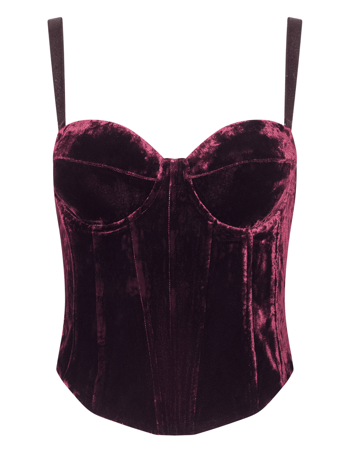 L'AGENCE Ariana Velvet Lace-Up Corset in Deep Port with sweetheart neckline and structured velvet bodice.