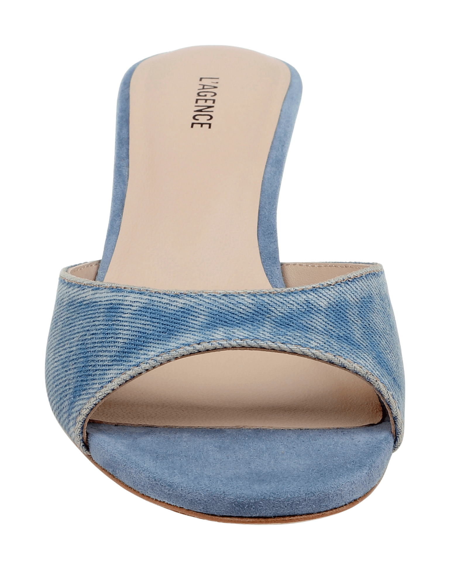 L'AGENCE Arleen Kitten Heel Mule Sandal in Light Denim front