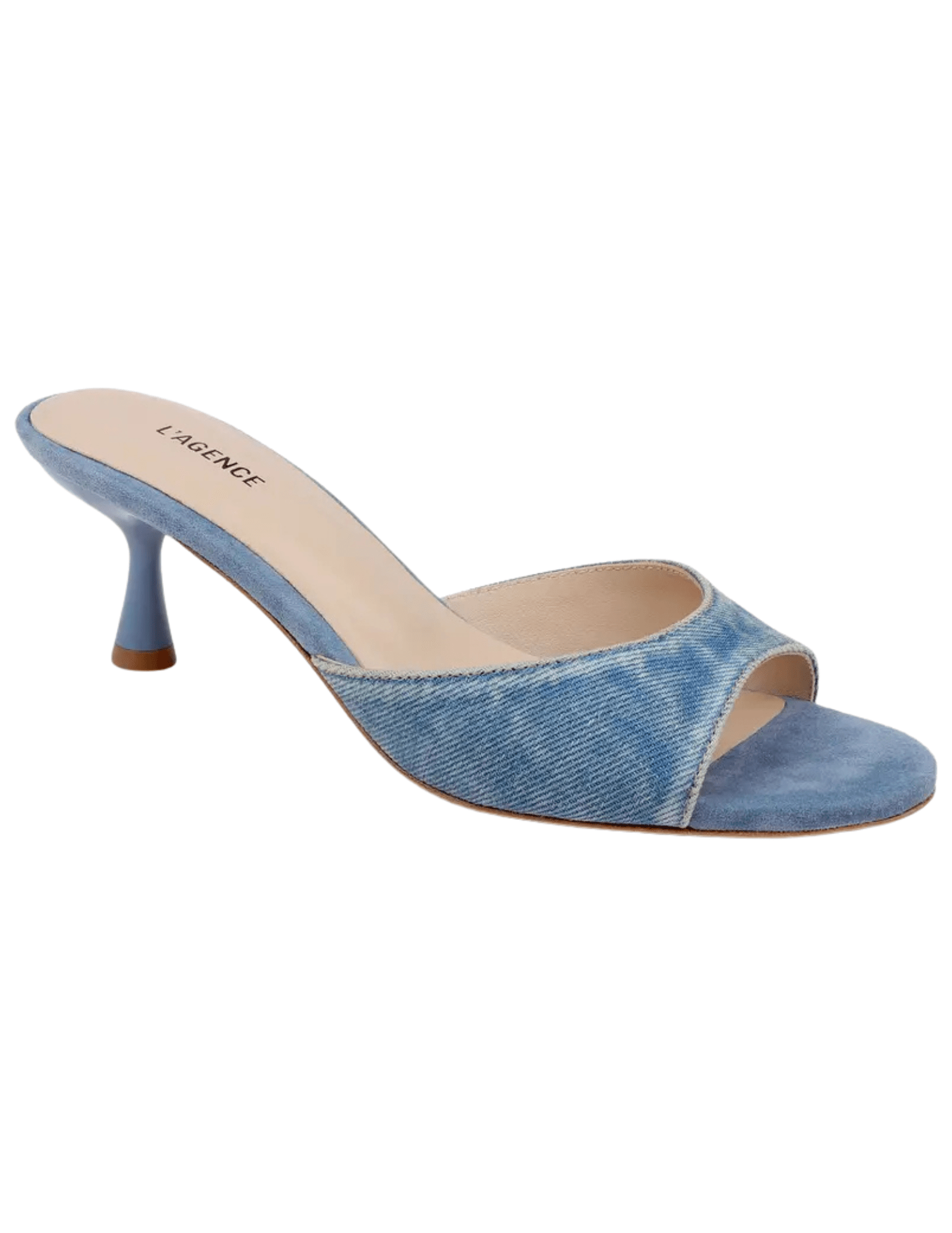 L'AGENCE Arleen Kitten Heel Mule Sandal in Light Denim side