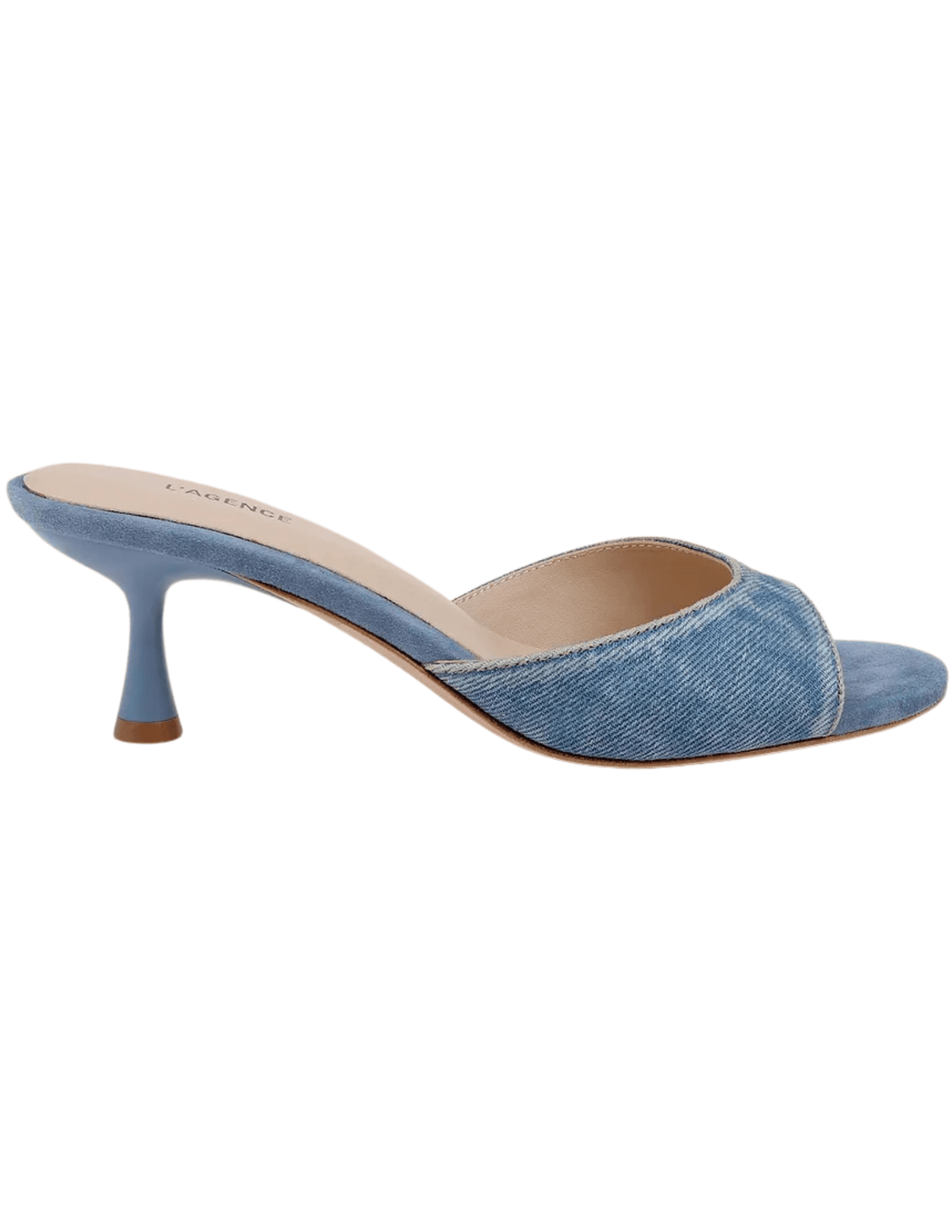 L'AGENCE Arleen Kitten Heel Mule Sandal in Light Denim