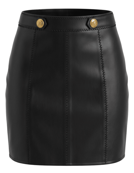 L'AGENCE Arlena Whipstitch Vegan Leather Mini Skirt Black