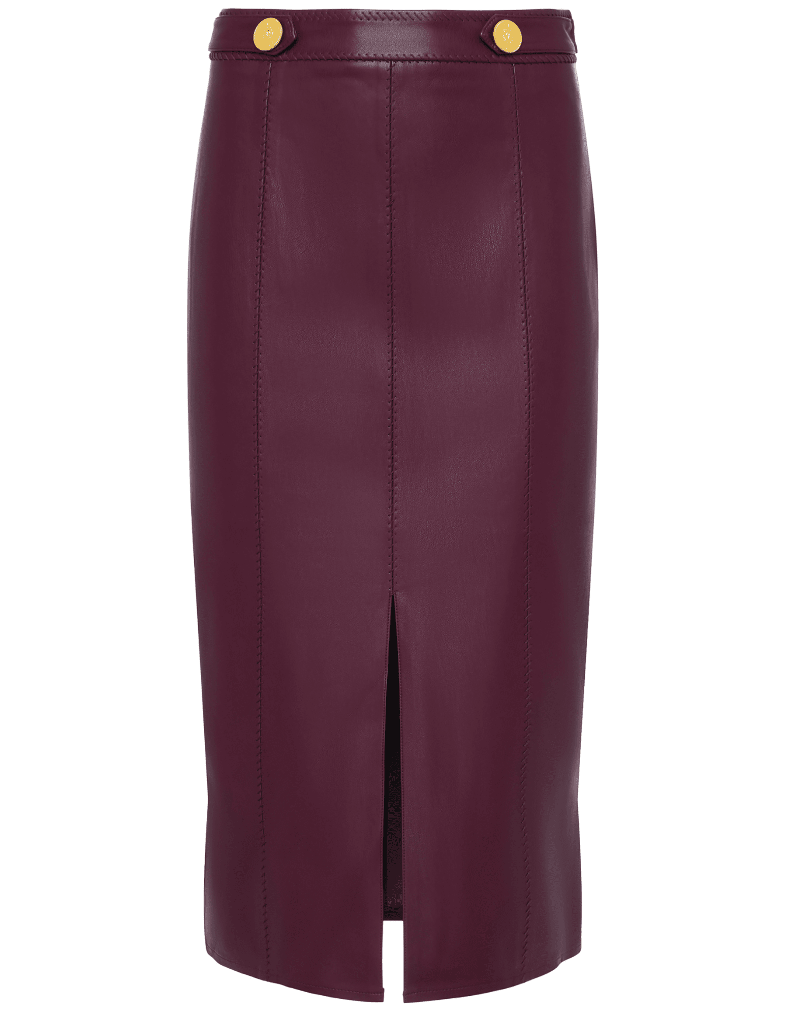L’AGENCE Arlette Whipstitch Midi Skirt in Dark Port with gold button details