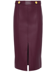 L’AGENCE Arlette Whipstitch Midi Skirt in Dark Port with gold button details