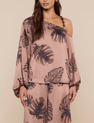 L’AGENCE Asami one shoulder blouse palm print front view