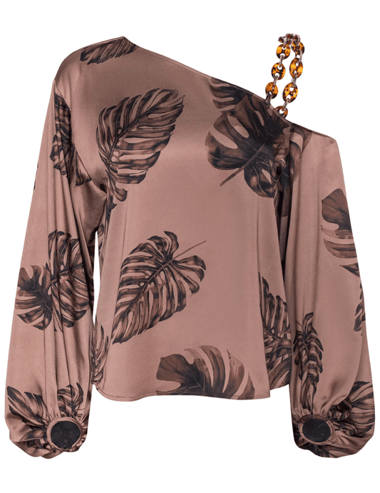 L’AGENCE Asami one shoulder blouse palm print