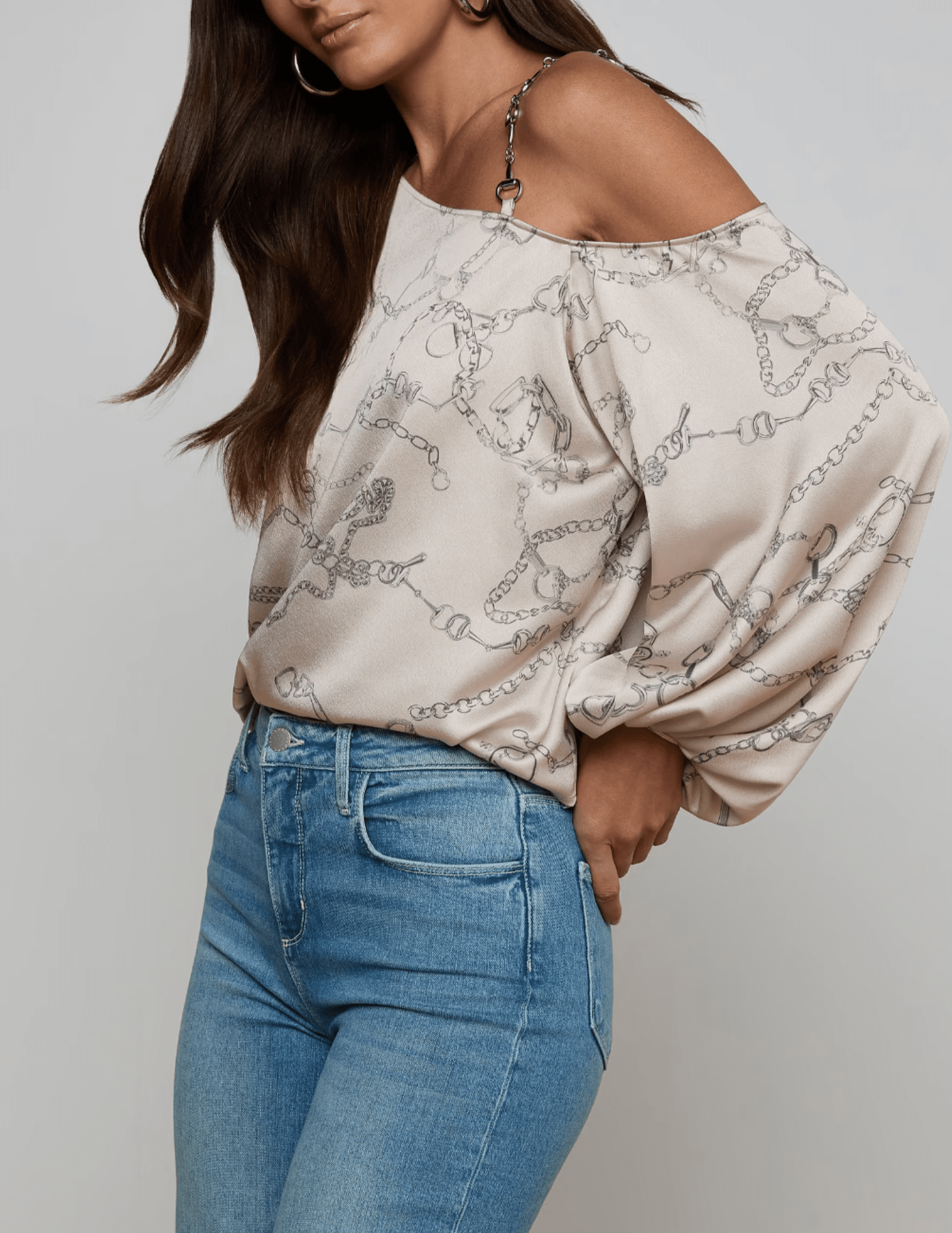 L’Agence Asami one shoulder blouse chain print side view