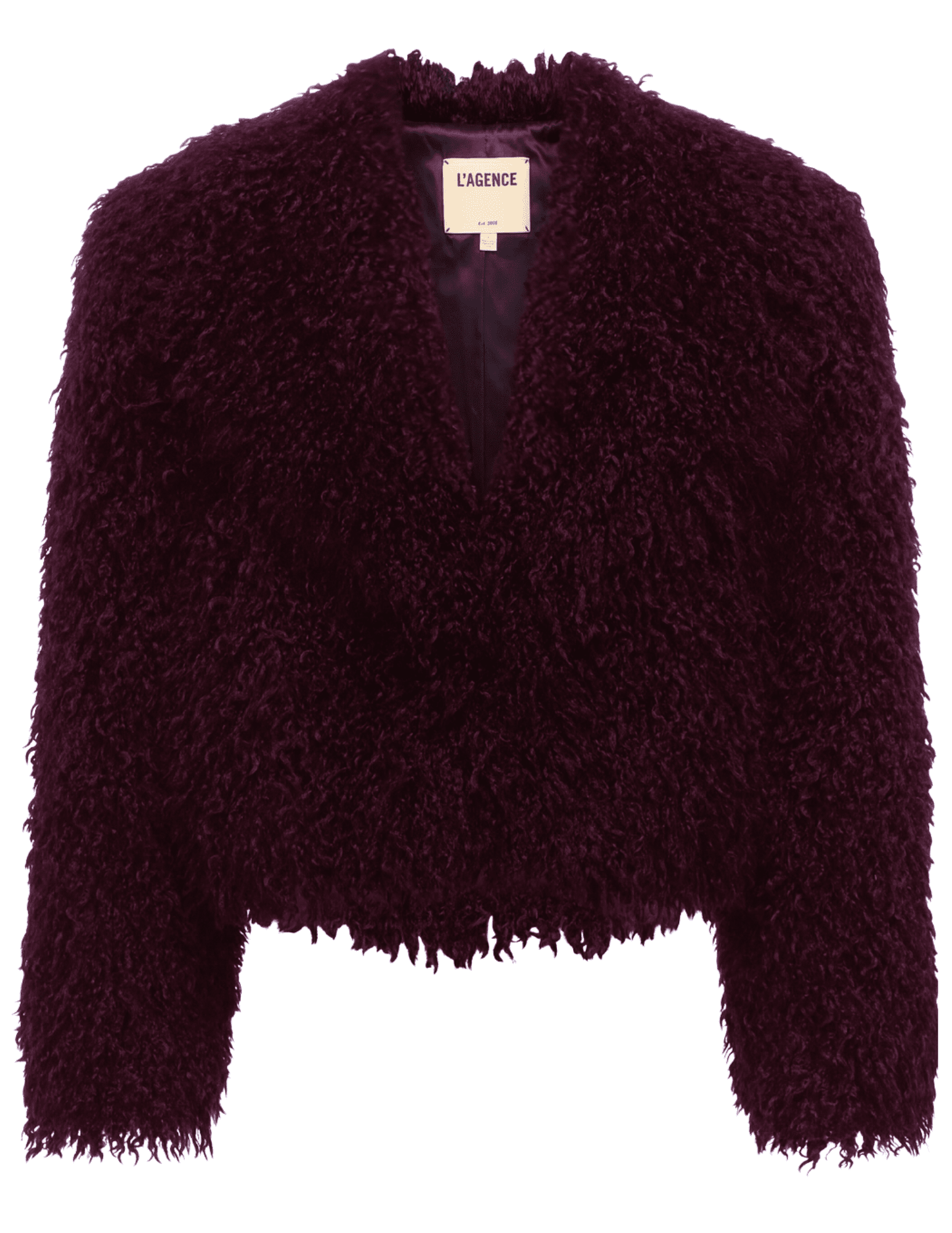 L’AGENCE Aura Crop Faux Fur Jacket in Primitivo.