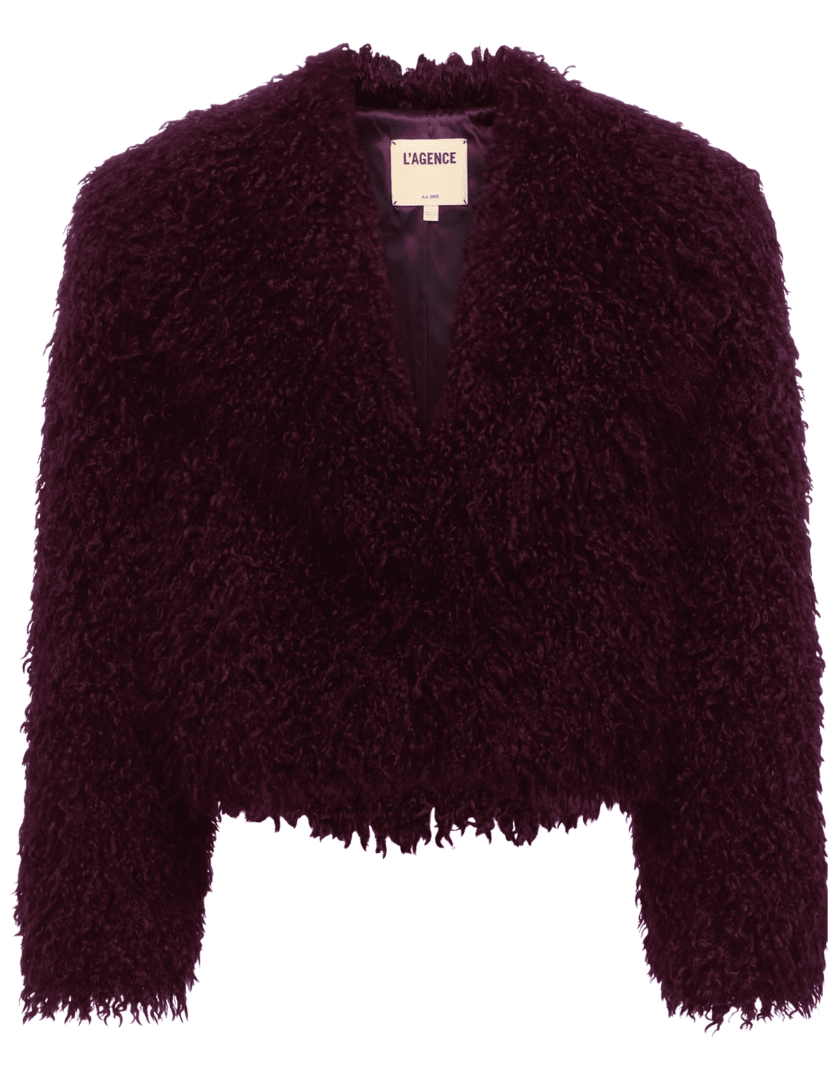 L’AGENCE Aura Crop Faux Fur Jacket in Primitivo.