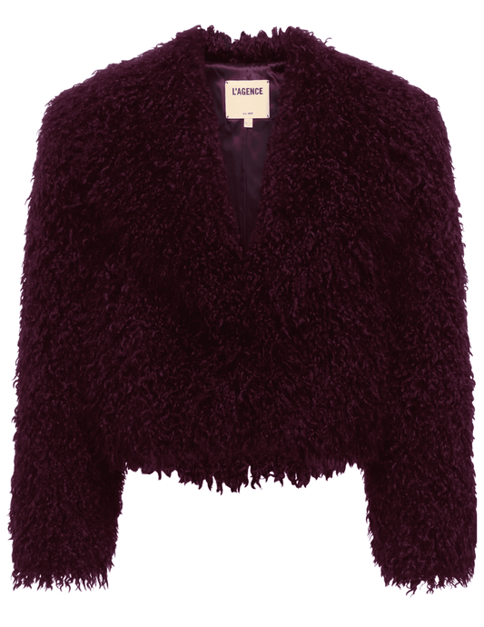 L’AGENCE Aura Crop Faux Fur Jacket in Primitivo.