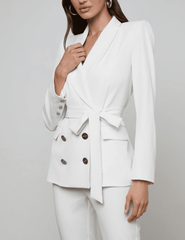 Side  view of L’AGENCE ivory tailored wrap blazer