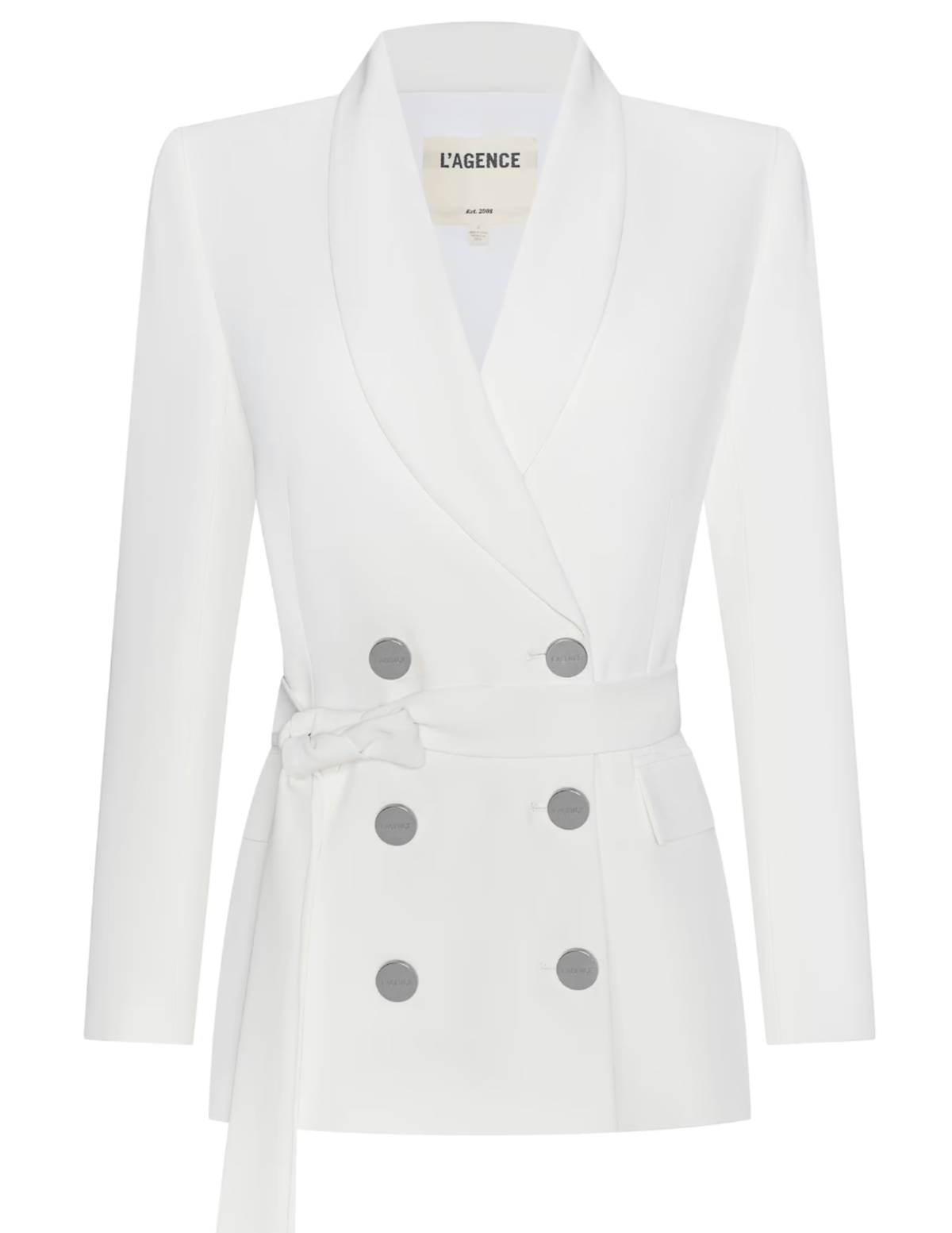 L’AGENCE ivory wrap blazer with waist tie