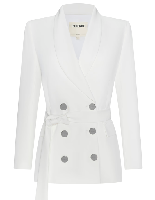 L’AGENCE ivory wrap blazer with waist tie