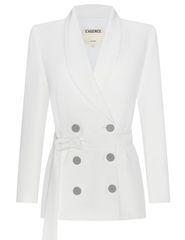 L’AGENCE ivory wrap blazer with waist tie