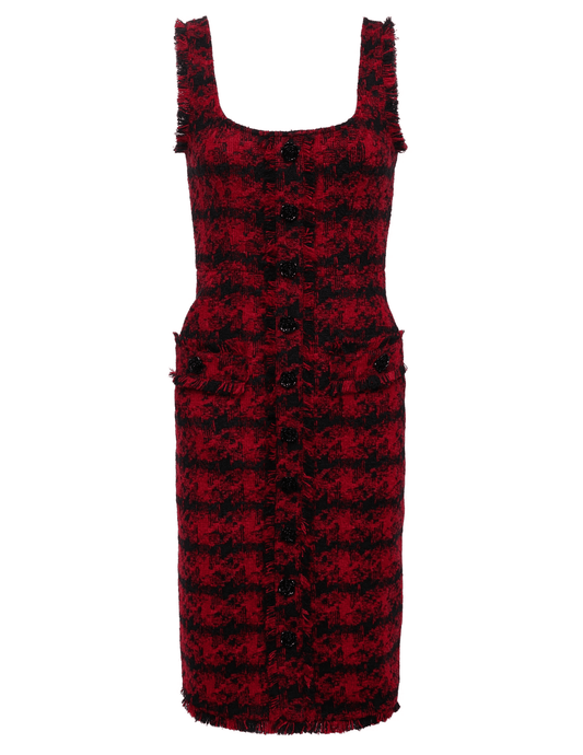 L’AGENCE Aya Tweed Midi Dress in red and black houndstooth