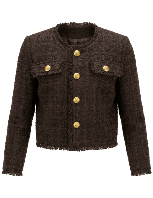 L'AGENCE Azeline Tweed Jacket Dark Espresso | Steven Dann