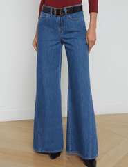 L'Agence Beau T-Seam wide leg jeans in Glendora front model view
