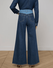 L’AGENCE Beau T-Seam wide leg jeans in Paso with high-rise waist and two-tone contrast back view
