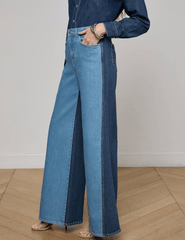 L’AGENCE Beau T-Seam wide leg jeans in Paso with high-rise waist and two-tone contrast side view
