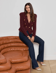 L’Agence Bethany Knit Tapered Blazer in dark syrah gold with geometric dome buttons full body model view