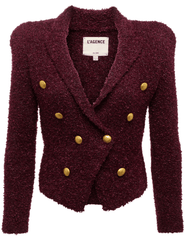 L’Agence Bethany Knit Tapered Blazer in dark syrah gold with geometric dome buttons