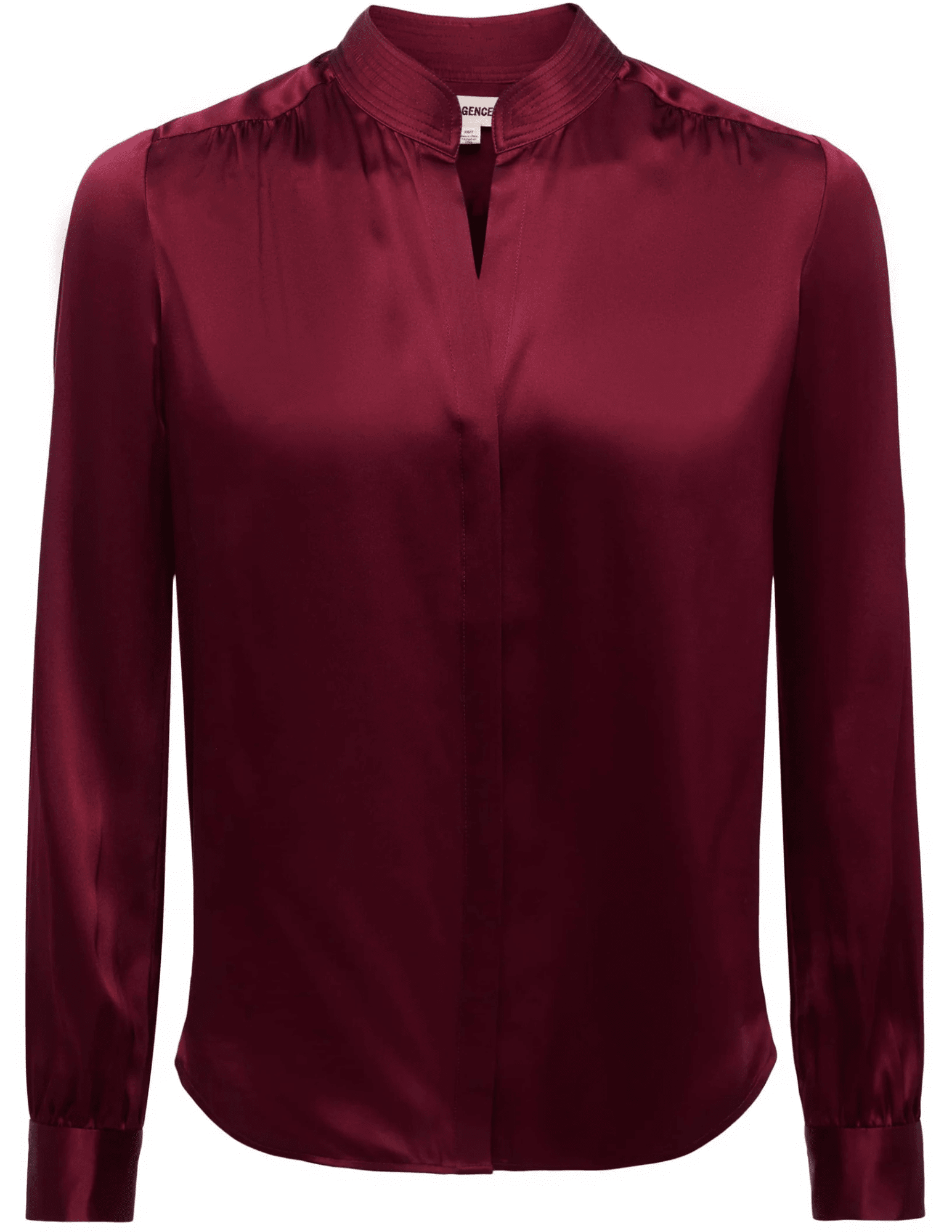 L’Agence Bianca Band Collar Blouse in dark port silk with hidden button placket