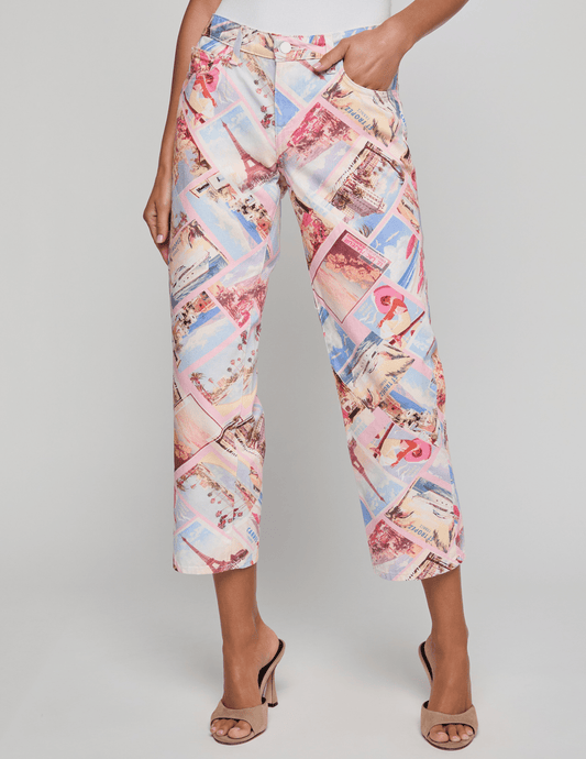 LAgence Blaine low rise stovepipe jeans in pink postcard print front view