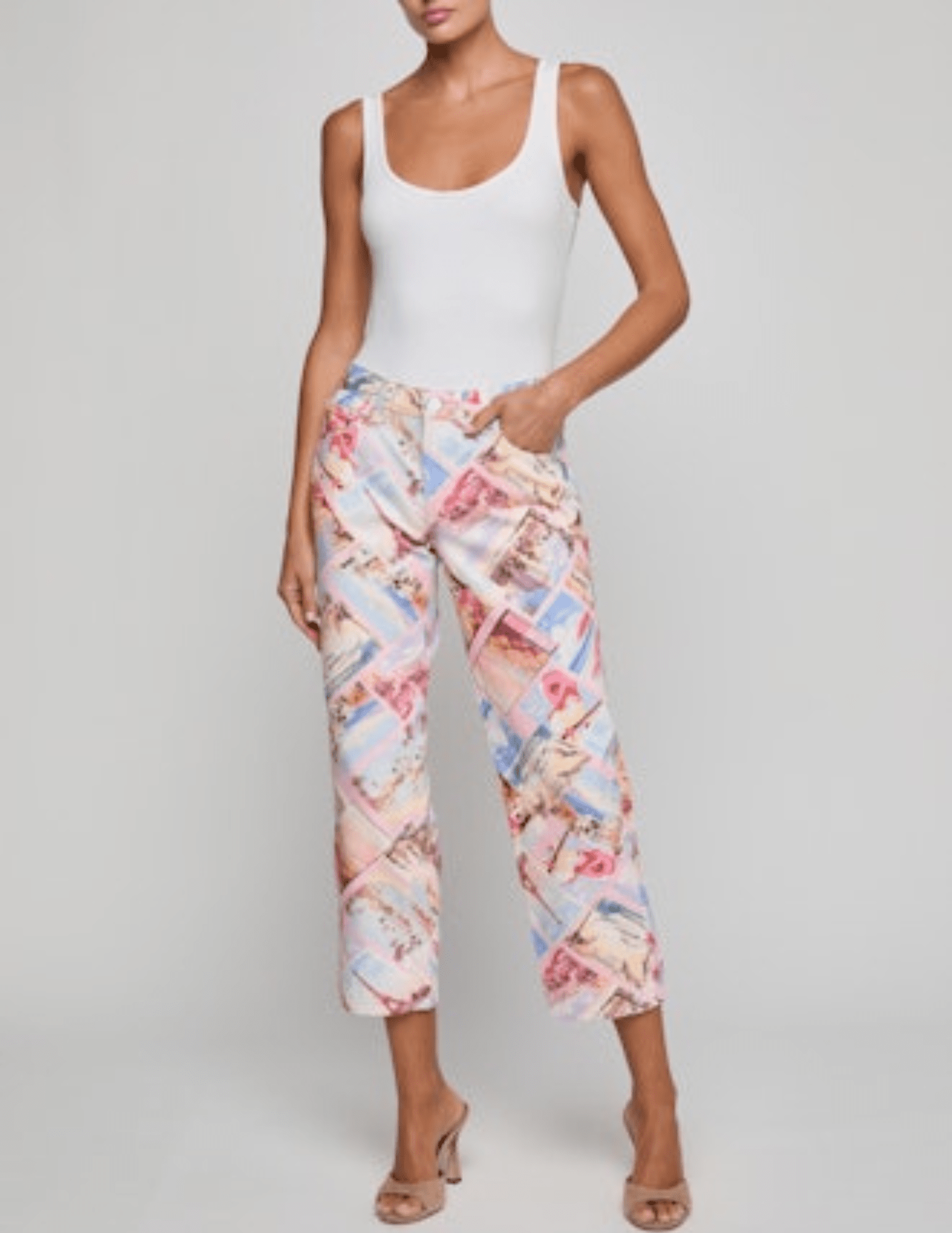 LAgence Blaine low rise stovepipe jeans in pink postcard print full body view