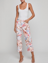 LAgence Blaine low rise stovepipe jeans in pink postcard print full body view
