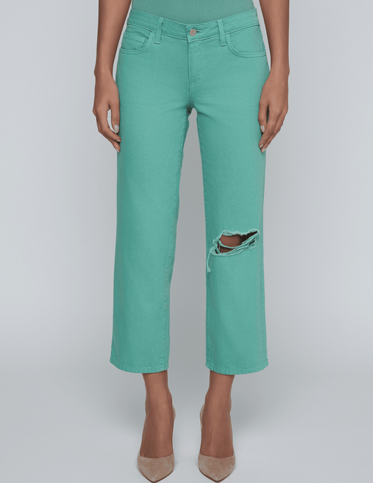 Front view of L’AGENCE Blaine green relaxed fit straight jeans