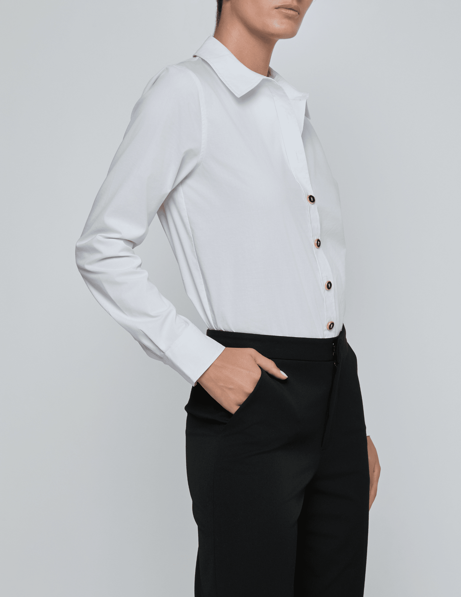 L’Agence Blake white poplin bodysuit long sleeve side view