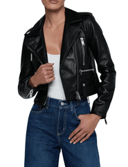 L’AGENCE Blakely Biker Leather Jacket in black cropped fit.”