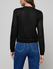 L’AGENCE Blanca Sequin Cropped Cardigan in Black Gunmetal Gold back view.