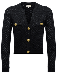 L’AGENCE Blanca Sequin Cropped Cardigan in Black Gunmetal Gold.
