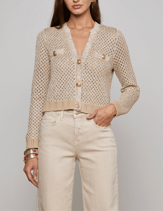 L'Agence - L'AGENCE Blanca Sequin Cropped Sequin Cardigan - Buy Online