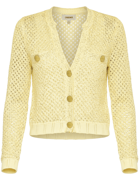 LAgence Blanca sequin cropped cardigan in lemon sorbet