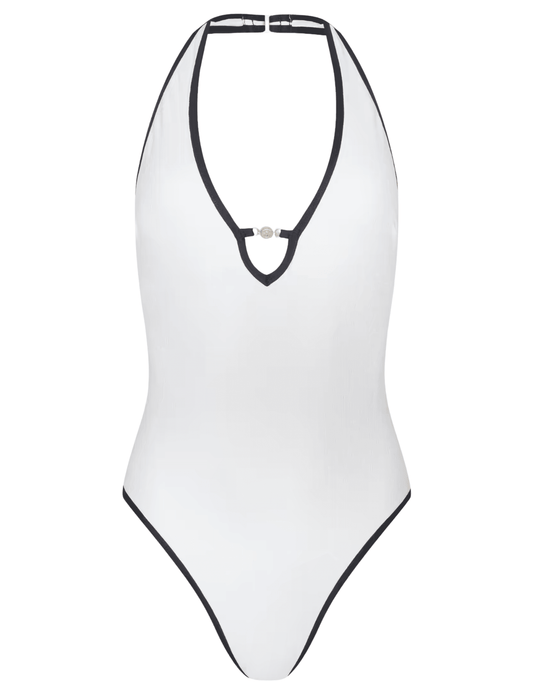 LAGENCE Breana white one piece swimsuit with black trim
