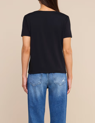 Back view of L'AGENCE Brianna Cotton V-Neck Tee in Black
