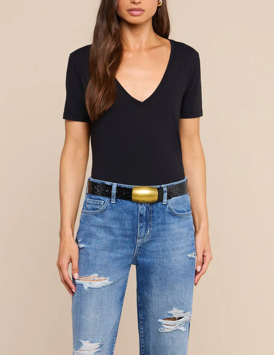 Front view of L'AGENCE Brianna Cotton V-Neck Tee in Black